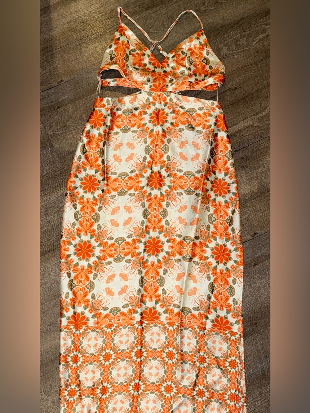NWT House of Harlow 1960 Cheyna Floral Cutout Maxi Dress Orange L - Picture 2 of 8